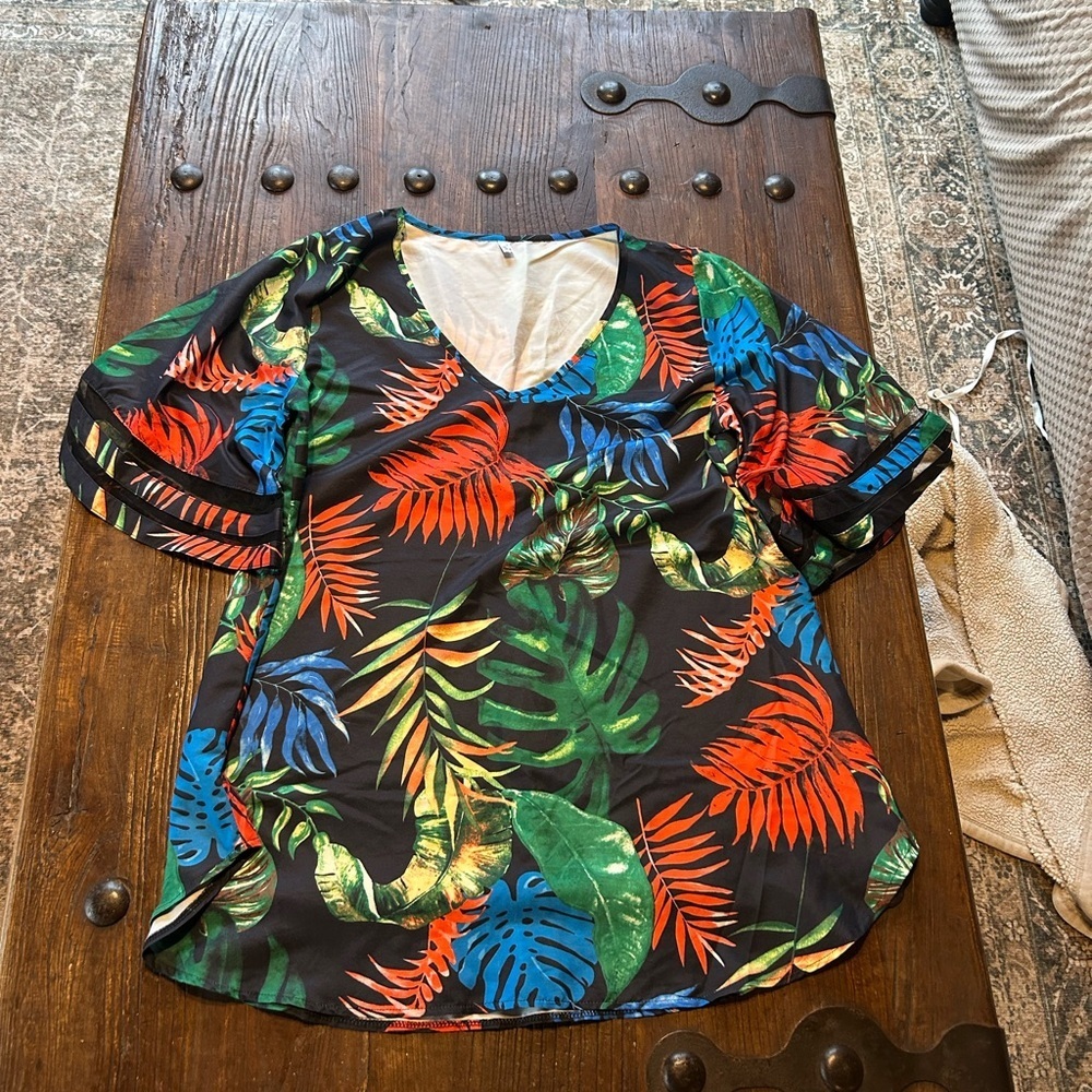 Tropical Leaf Print Women's Swim Coverup